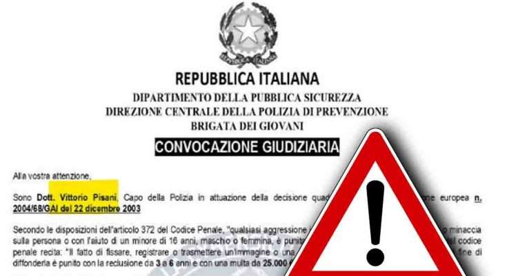 Email di convocazione giudiziaria da parte della Polizia di Stato a firma Vittorio Pisani occhio alla truffa