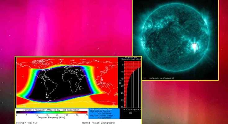 Sole tempesta G5 blackout radio R3 e aurore boreali in Italia foto