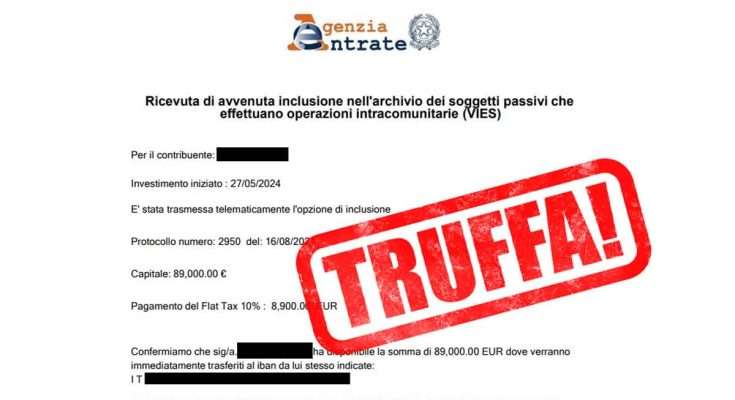 Richiesta di pagamento di imposte per recupero fondi "Flat Tax": l'Agenzia delle Entrate lancia l'allarme truffa