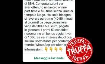 Risorse umane BBH, la truffa con la falsa offerta di lavoro su WhatsApp