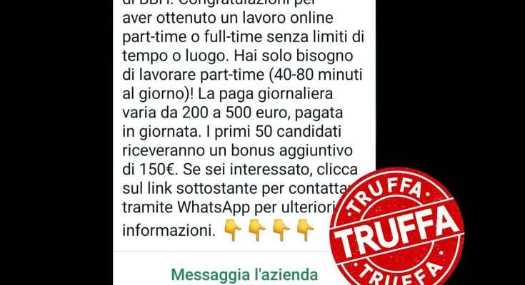 Risorse umane BBH, la truffa con la falsa offerta di lavoro su WhatsApp